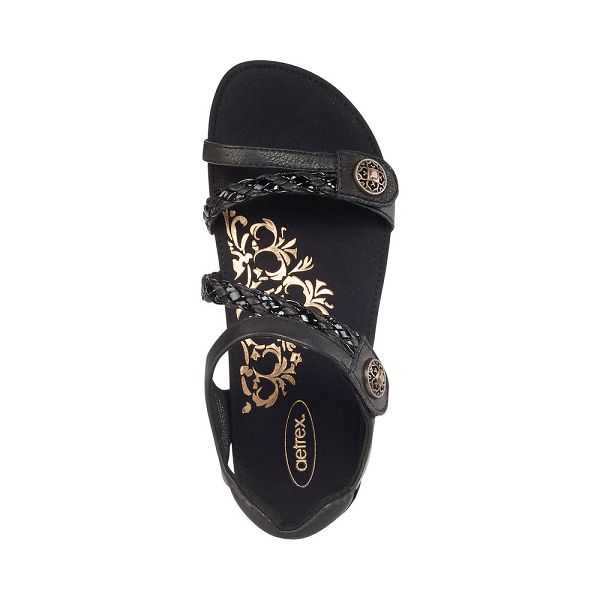 Aetrex Women's Jillian Braided Quarter Strap Sandals - Black | USA E87M0OP